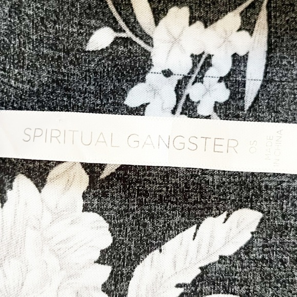 Spiritual Gangster Black Floral Kimono with Pockets each Side, Front Ties - Picture 5 of 12